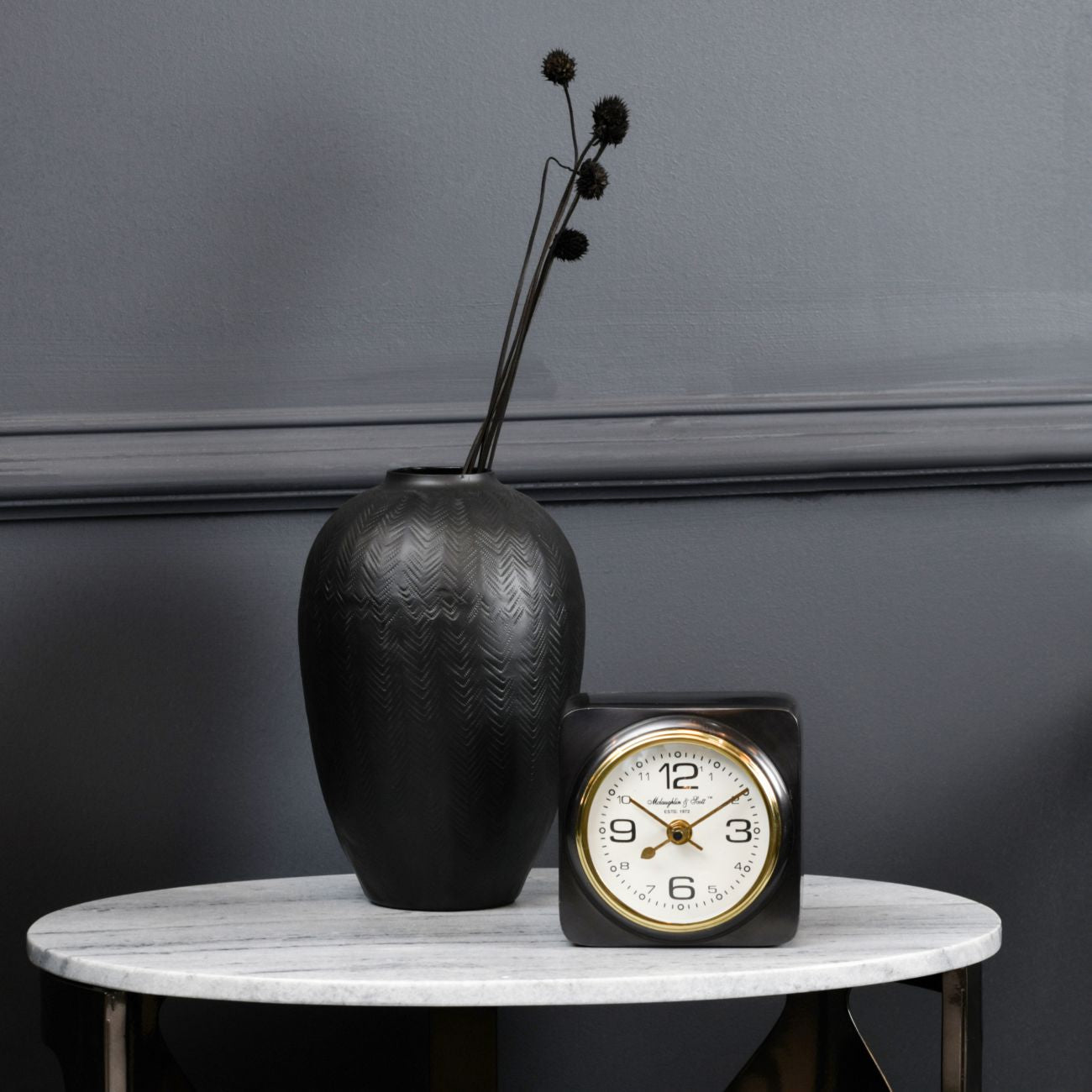 Thompson Solid Aluminium Black Square Carriage Mantel Clock